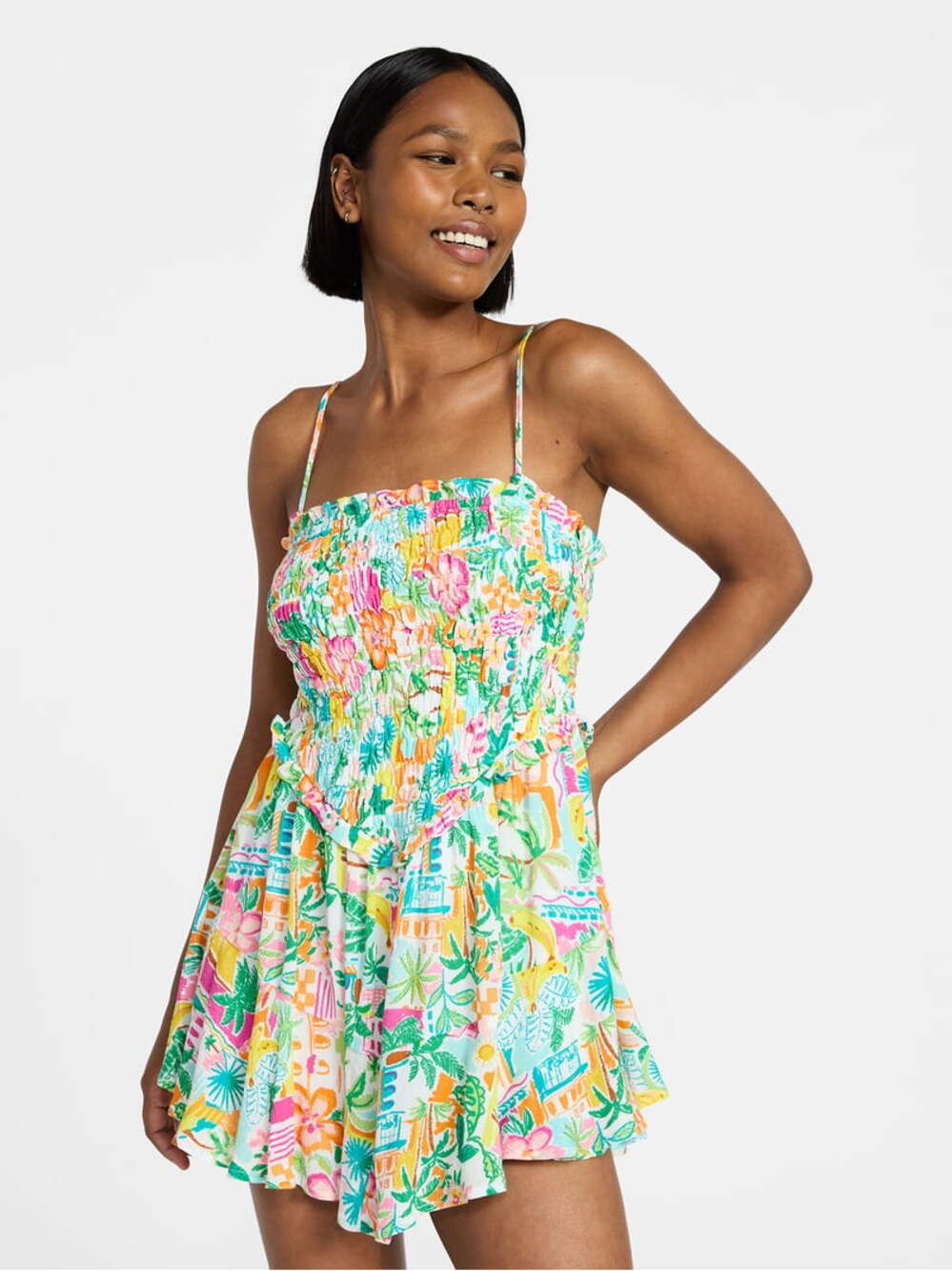 NWT No Boundaries Bright Floral Print Smocked Romper Size XXL